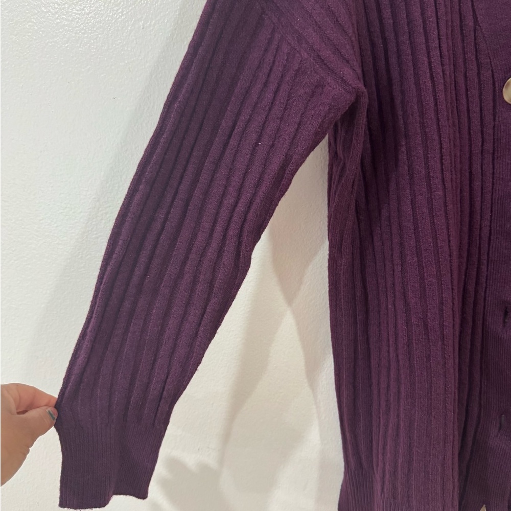 LOFT Deep Purple Ribbed Cardigan - Picture 5 of 8